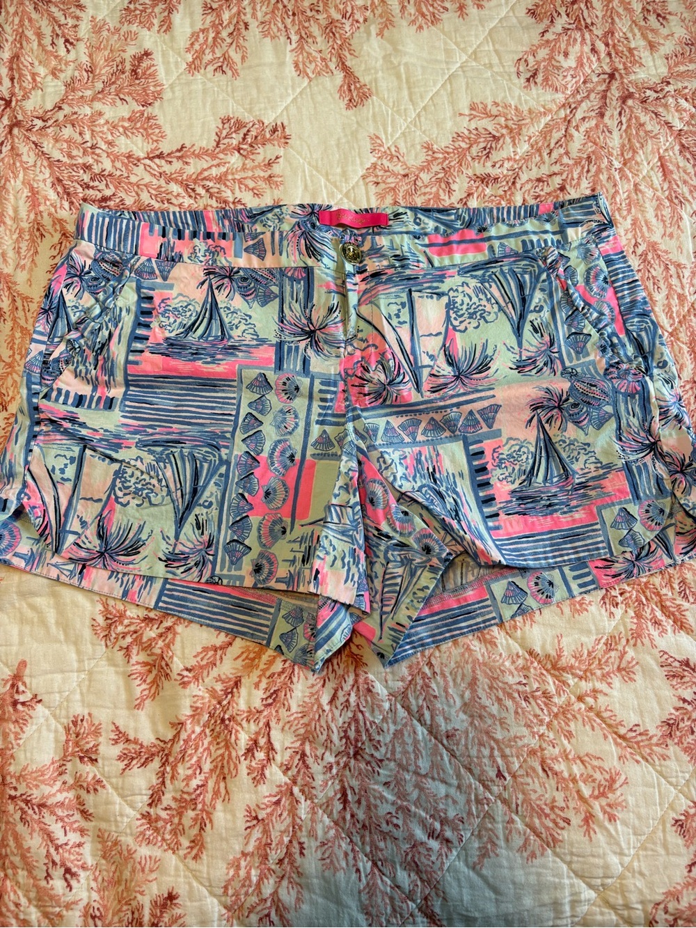 Lilly Pulitzer Pink and Blue Tropical Sailboat Shorts